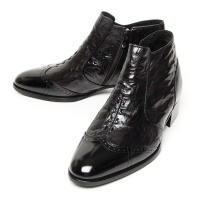 men's wing tip black leather wrinkle warm inner fur side zip high heel ankle bootes