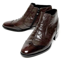 men's wing tip brown leather wrinkle warm inner fur side zip high heel ankle boots
