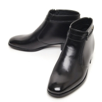men's plain toe black leather outside zip knots ankle boots