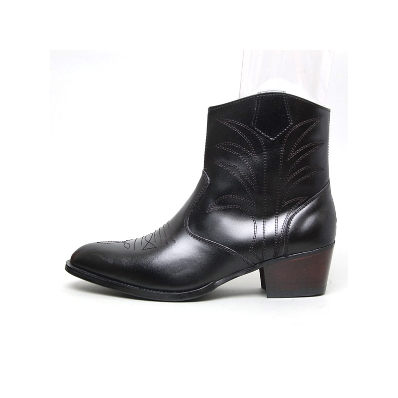 men's geometric stitch high heel western ankle boots