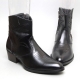men's pointed toe black leather geometric stitch side zip high heel western ankle boots