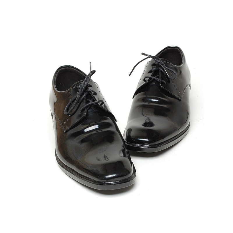 Men's plain toe black leather open lacing brogue oxford shoes