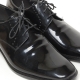 Men's plain toe black leather open lacing brogue oxford shoes