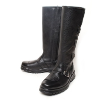 men's round toe buckle strap warm inner fur side zip mid calf boots