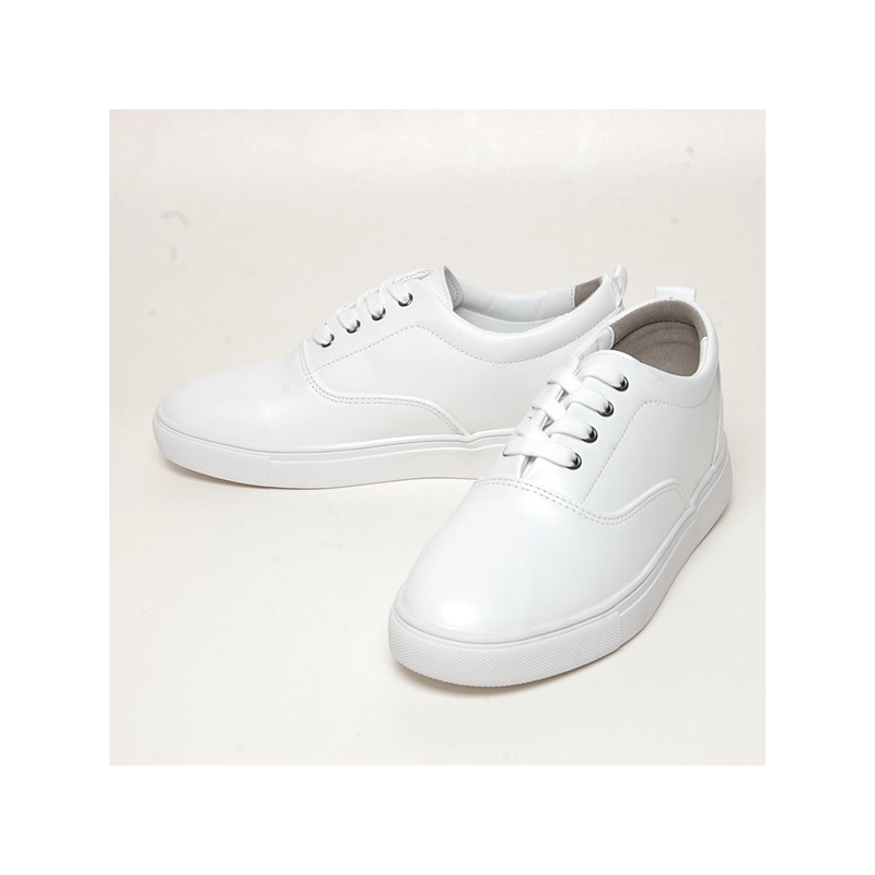 Men's white platform synthetic leather eyelet lace up back tap sneakers