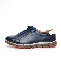 Men's navy cow leather lace up fashion sneakers