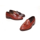 Men's leather side lace low heel tassel loafer shoes