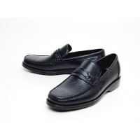 Men's leather u line stitch wrinkle loafer shoes