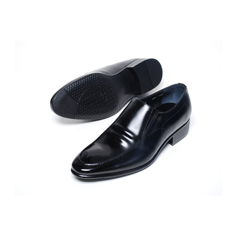 Men's leather u line stitch wrinkle elastic band loafer shoes