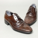 Men's Round Toe Brogue Open Lacing Brown Cow Leather Oxford Shoes