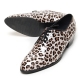 Men's Pointed Tod Leopard Pattern Lace up High Heel Shoes