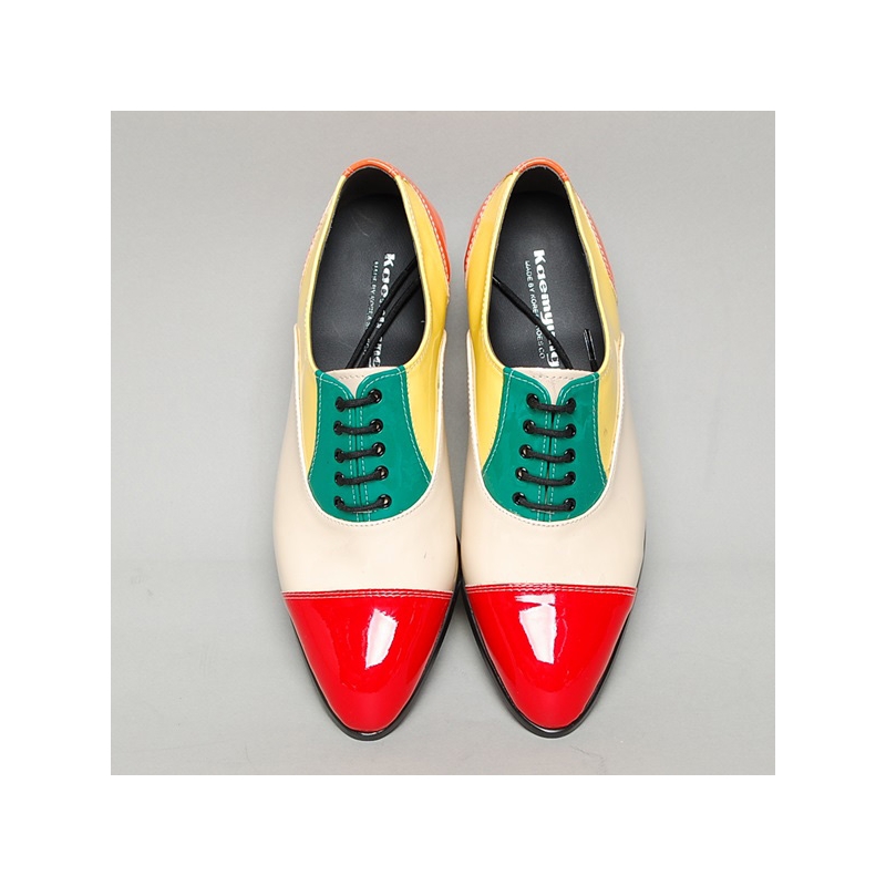 Men's Cap Toe Glossy Multi Color Closed Lacing Oxford Shoes