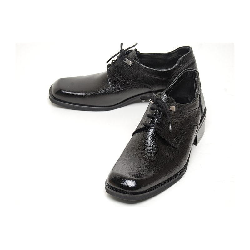 Men's Square Top Black Leather Open Lacing Oxford Shoes