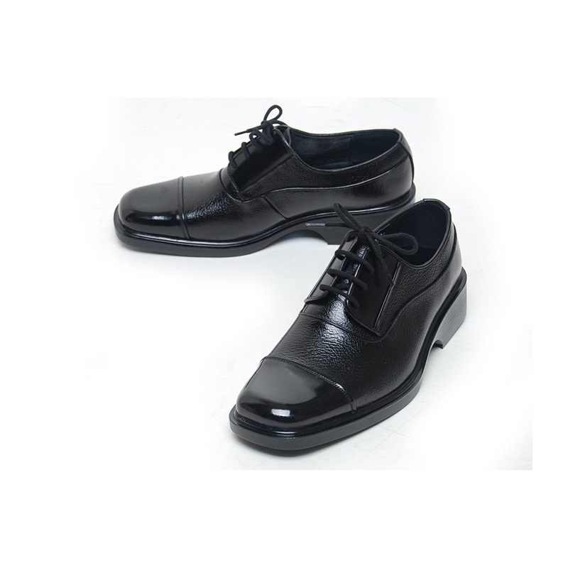 Men's Square Top Straight Tip Black Leather Open Lacing Oxford Shoes