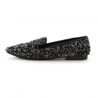 women's pointed toe Glitter Black Low Heel Loafer Shoes