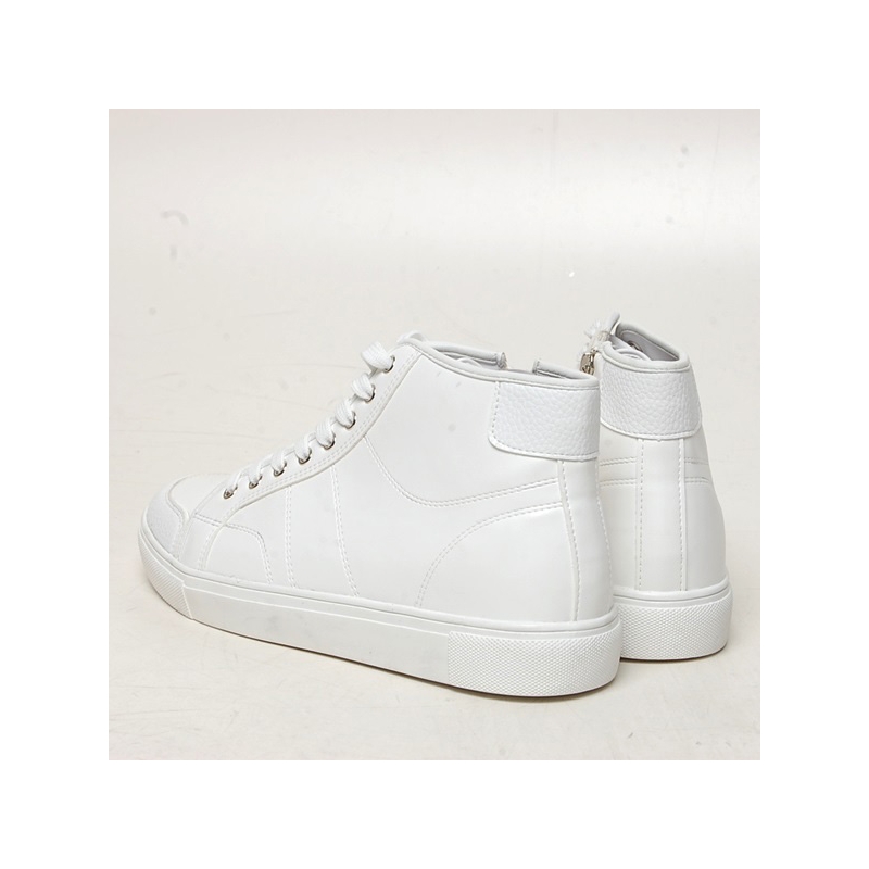 Men's White Platform Synthetic Leather Eyelet Lace Up Side Zip Hidden ...
