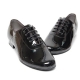 Men's Round Toe Glossy Black Leather Side Punching Lace Up Leather Outsole Dance Shoes