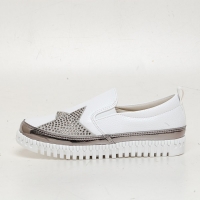 Women's White Platform Star Stud Synthetic Leather Elastic Band Back Tap Sneakers Shoes