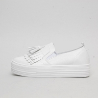 Women's White Platform Tassel Fringe Elastic Band Synthetic Leather Thick Platform Sneakers Shoes