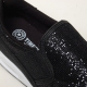 Women's Round Toe Glitter Black Spangle Elastic Band Cushion Heel Sneakers Shoes