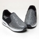 Women's Round Toe Glitter Silver Spangle Elastic Band Cushion Heel Sneakers Shoes