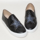 Women's Glitter Star Stud Vintage Destroyed Black Synthetic Leather Elastic Band Sneakers Shoes