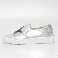 Women's Glitter Star Stud Vintage Destroyed Silver Synthetic Leather Elastic Band Sneakers Shoes