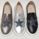Women's Glitter Star Stud Vintage Destroyed Silver Synthetic Leather Elastic Band Sneakers Shoes