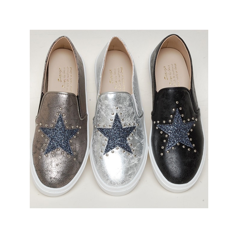 Women's Glitter Star Stud Vintage Destroyed Silver Synthetic Leather ...