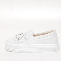 Women's White Thick Platform Tassel Fringe Elastic Band Synthetic Leather Sneakers Shoes