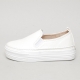 Women's Apron Toe Stitch White Thick Platform  Elastic Band Synthetic Leather Back Tap Sneakers Shoes