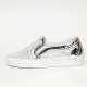 Women's White Platform Elastic Band Glitter Silver Synthetic Leather Mesh Sneakers Shoes
