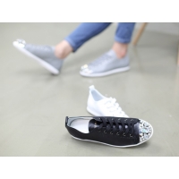 Women's Leather Front Jewel Eyelet Lace Up Back Tap Sneakers Shoes