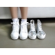 Women's Leather Thick Platform Cap Toe Punching Side Zip High Tops Sneakers