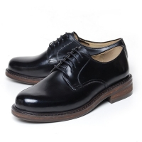 Men's Plain Toe Black Leather Open Lacing Oxford Shoes