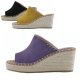Women's Open Toe Cow Leather Espadrille Thick Platform High Wedge Heel Mules Black Yellow Violet