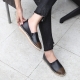 Women's synthetic leather espadrille side insert gore contrast round toe flats black khaki mustard white