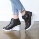 Women's cap toe cubic detail star side zip lace up high wedges heels sneakers w5508