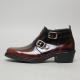 Men's square toe double belt strap back tap side zip high heel ankle boots M5511