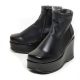 Women's soft black leather thick high platform wedge heels side zip booties