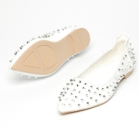 Women's synthetic lether pointed toe rock chick corn spike studded flat loafers white