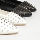Women's synthetic lether pointed toe rock chick corn spike studded flat loafers white