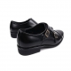 Men's cap toe black leather double buckle monk strap shoes