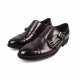 Men's cap toe brown leather double buckle strap monk shoes