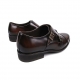 Men's cap toe brown leather double buckle strap monk shoes