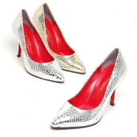 Women's Glitter Gold Silver Animal Pattern Pointed Toe Leather High Heels Pumps