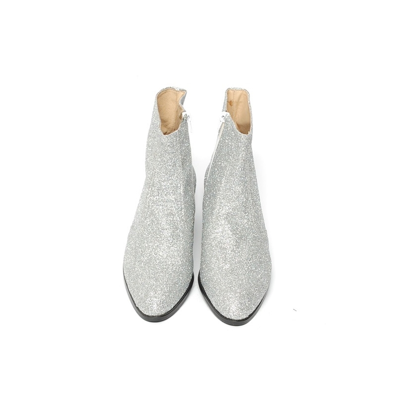 Men's glitter silver western zipper Ankle mid-calf boots made in KOREA ...