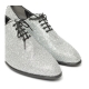 Men's pointed toe glitter silver synthetic leather closed lacing high heels oxfords