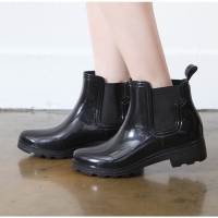 Women's festival fashion glossy black synthetic PVC rain ankle boots