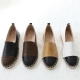 Women's synthetic leather espadrille side insert gore contrast round toe flats black khaki mustard white